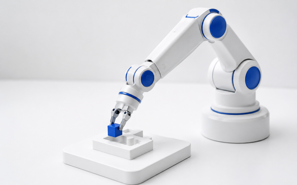 Robotic arms on a precision assembly line